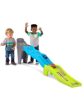 Dual Racetrack Downhill Raceway for Kids - 2 Toy Race Cars Included, Made in USA